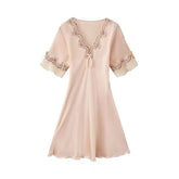 Women ice silk Satin Nightgown plus size Sleepwear Casual Nightdress Summer short-sleeved Nightshirt Female Home Dress thin nightdress