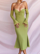 Elegant Strapless Bodycon Long Maxi Dress 2022 Women's Halter Long Sleeve Backless Party Club Dress Casual Tie Dress
