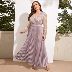 فستان ماكسي أنيق 4XL كبير للغاية تنورة طويلة مقاس كبير ملابس نسائية عربية مسلمة للحفلات رقبة على شكل V حزام رداء طويل موضة نسائية