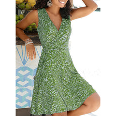 New Casual Polka Dot Dress Women V Neck Sleeveless Bandage Beach Dress Summer Boho Dress Women Plus Size