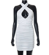 Fashion Solid Ruched Cross Halter Mini Dress Women Elegant Evening Club Parting Bodycon Dresses Chic Cutout Birthday Clothes