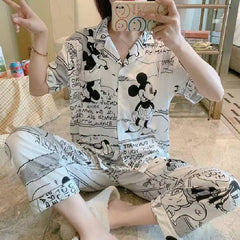 Summer women pajama sets Mickey robes kawaii clothes casual nightgowns robe Open chest short sleeve girl