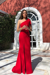 European and American new women's one-shoulder sleeveless dress slit dress