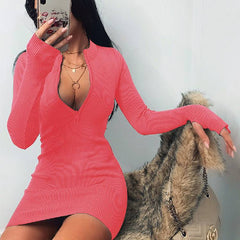 Oshoplive 2021 Autumn&Winter Fashion Bodycon Dress For Women Versatile Wrap Slim Sexy Dress Long Sleeves Knitted Mini Dress