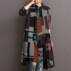 ZANZEA Ms. European and American style Bohemian vacation style concealed pattern printing style shirt skirt long sleeve fashion loose casual art small mid-length shirt dress large size