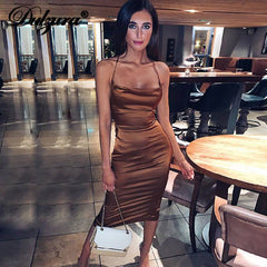 Dulzura neon satin lace up 2021 summer women bodycon long midi dress sleeveless backless elegant party outfits sexy club clothes