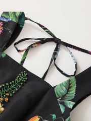 2023 autumn new European and American temperament elegant style printed sling long skirt square collar beaded strap big dress 4s14