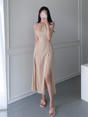 مثير الرسن فستان باكتاف مفتوحة المرأة خمر الدانتيل سبليت سليم ملاءات القطن ماكسي فستان كاجوال عطلة الشاطئ بوهو نمط الملابس