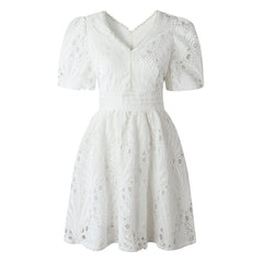 PAR Lace Bridesmaid water soluble lace puff sleeve waist dress