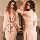 Satin Robe Women Bridal Wedding Bathrobe Gift Pajamas Sexy Kimono Dress Long Lapel Bodywear with Pockets