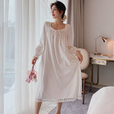 Spring and Autumn French retro court long sleeves lovely sleep dress can be worn outside the home dress female cotton pajamas
