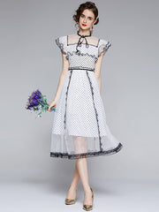 Mesh stitching dress temperament all-match lace goddess Fan Xiao fresh dress