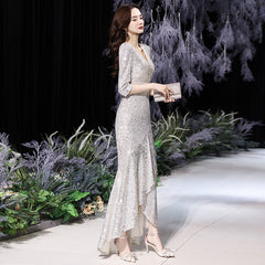 Best-selling new high-end evening dress skirt female 2023 new temperament banquet noble fishtail silver celebrity host high-end elegance