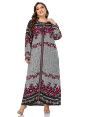 Plus size women's clothing elegant temperament embroidered long-sleeved hooded printed dress long skirt