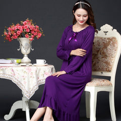Winter Modal Nightdress for Women Long Sleeve Korean Princess Nightgown Home wear Sleepwear Vintage Nightwear Sleepdress Ladies