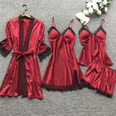 Pajamas women's sexy pajamas four-piece underwear Korean version sling pajamas women's home clothes with chest pad nightgown