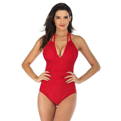 One Piece Swimsuits Women Swimwear Halter Bathing Suit Bodysuits Adult Ladies Beach Swimming Wear Slimming Vintage Bikini