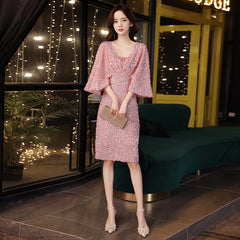 New style small evening dress skirt female summer temperament celebrity pink banquet party birthday party host dress usually wearable