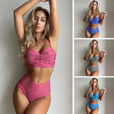 New cross-border bikini swimsuit female European and American sexy plaid split high waist bikini