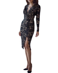 European and American new women's V-neck long-sleeved lace ins skirt dress