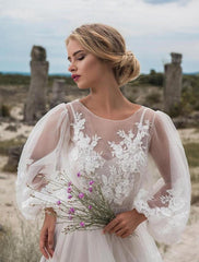 Round Neck Puff Sleeves Mesh Embroidered Dress Wedding New Style