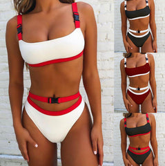 5 Colors Cross Border 2 Styles Bikini Amazon Ladies Solid Color Buckle Split Swimsuit 2018A122/123