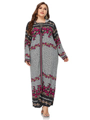 Plus size women's clothing elegant temperament embroidered long-sleeved hooded printed dress long skirt