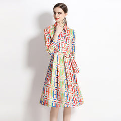 European and American fashion all-match slim waist positioning print dress