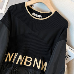 Design sense splicing dress 2023 autumn new large size women's dress for fat mm slimming and age-reducing temperament skirt