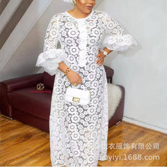 European and American popular long skirt lace lace white dialysis temperament dress