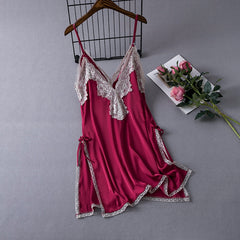 New women's suspender nightdress deep v lace suspender nightgown solid color home nightdress