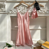 Spring and summer suspender dress, silk mid-size sexy backless home dress, simple suspender pink nightdress