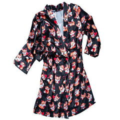 European and American bathrobe silk women's home sleep pajamas fox print micro-bomb home clothes