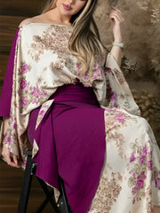 Purple Panel Print Satin Apron Dress