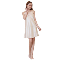 women Nightdress pijamas Female Sleepwear Lace suspender nightdress Nightwear Ladies Underwear female Satin sleepdress v neck Solid color Sling Dress