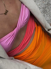 Patchwork Strapless Bodycon Dress Sexy Women Hollow Out Sleeveless Backless Summer Beach Dresses Party Club Midi 2022