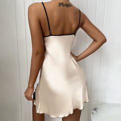 Women Sexy Nightgown Cut Pajama Sling Sleepwear Lace V-Neck Nightdress Homewear Leopard Print Pijama Lace Stitching Lingerie