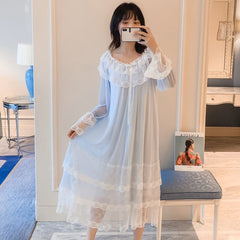 Women Lolita Night Dress Sleepwear Multilayer Lace Mesh Romantic Vintage Victorian Nightgowns Nightdress Lounge Wear