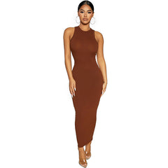 Ribbed Knitted Autumn Black Maxi Dress Women 2023 Sexy Party Bodycon Long Dress Round Neck Tight Dresses Robes Sundress