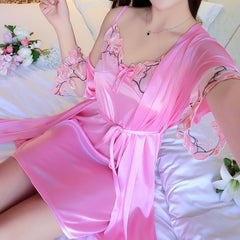 New product ladies pajamas sexy silk suspender nightdress + nightgown two-piece home service