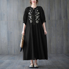 Large Women's 2023 Summer Fat mm Vintage V-Neck Single breasted Waist Flare Sleeve Long Dress