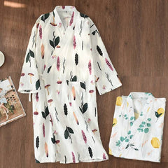 بيجامة نسائية يابانية رداء كيمونو صيفي جديد رداء كوري نسائي من القطن الشاش رداء نوم غير رسمي رقيق أردية حمام منقوشة بالزهور