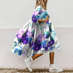 Summer Floral Print Dress Women Vintage O Neck Half Sleeve Loose A-Line Dress 2023 Elegant Boho Beach Party Long Dress Vestidos