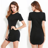 Ladies Simple Solid Black Sexy Dress Women Summer Short Sleeve Round Neck Mini Bodycon Dress Slim Casual Dress