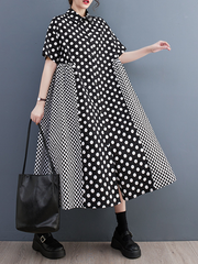 European station fashion large size women's 2023 summer fashion wave dot print splicing style dress slimming shirt skirt