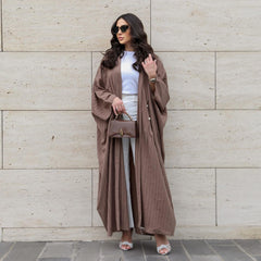 Middle Eastern Arab robe modest2023 Muslim Dubai fashion European solid color striped bat sleeve casual large size cardigan