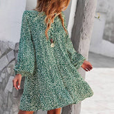 ليوبارد فستان زهري للنساء خريف كم طويل فستان كاجوال بوهو الخامس الرقبة فساتين حريمي فضفاضة نمط المهنة ملابس الشاطئ النسائية