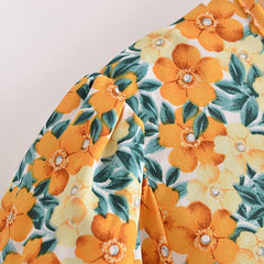 فستان قصير بطبعة زهور من Boho Stlye فستان نسائي قصير الأكمام ورقبة دائرية مطوي فستان صيفي نسائي أنيق لحفلات الشاطئ