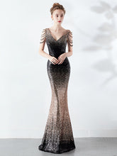 Ma'am fashion Color Gradient crystal sexy Slim Evening dress party party long-style Full dress