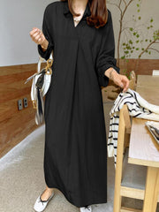 Spring Women Solid Long Dress ZANZEA Elegant V Neck Long Sleeve Maxi Dresses Stylish Pleated Shirt Vestidos Oversized Sundress